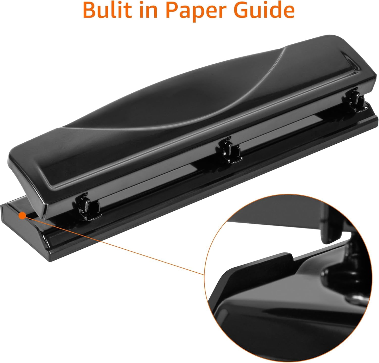 3 Hole Punch, 10 Sheet Capacity, Black, Easy-Clean Tray