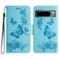 thumbnail image 2 of Feishell Wallet Case for Google Pixel 8 Pro,Retro PU Leather Butterfly Embossed Pattern Full Protection Anti-Scratch Magnetic Clasp Flip Holder Card Slots & Cash Pocket Phone Cover,Blue, 2 of 9