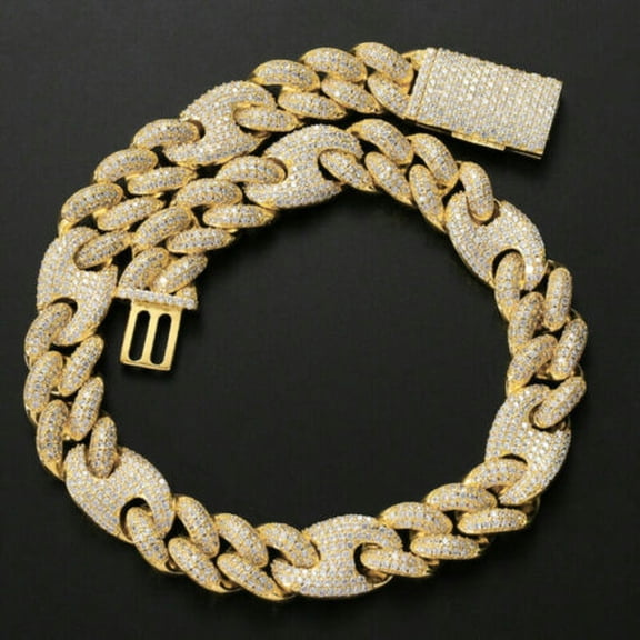 QQTDFG 20mm Miami Cuban Link Pig Nose Iced Flooded CZ Hip Hop Bracelet Necklace A9393-Gold-Necklace - 20" - 50 cm