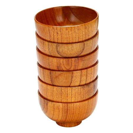 

6 Pcs Wood Bowls Serving for Rice Soup Dip Coffee Tea Decoration Wooden Salad Bowl Kitchen Cutlery Set