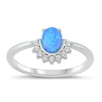 CHOOSE YOUR COLOR White CZ Blue Simulated Opal Ring .925 Sterling Silver Band Female Size 9