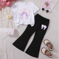thumbnail image 2 of UngA Kid Girls Clothes 2 Piece Outfit Heart Short Sleeve T-Shirts & Flare Leg Pants Spring Summer for Toddler Girl Cute Set,4-5 Years, 2 of 4
