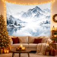 thumbnail image 3 of Misty Snow-Dusted Peaks Reflected in Calm Lake, Serene Japanese Inspired for Nature Lovers, Mountain Landscape Decor, Housewarming Gift, Tapestry Wall Hanging for Bedroom and Living Room, 3 of 7