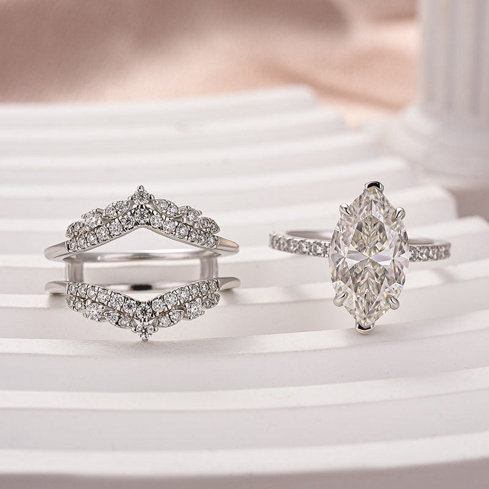 Veda Jewel 1.9 Ct Marquise Cut Diamond Bridal Engagement Wedding Set for Women – 14K White Gold Plated Ring with Enhancer Anniversary Band – Unique Solitaire Jewelry for Special Memories