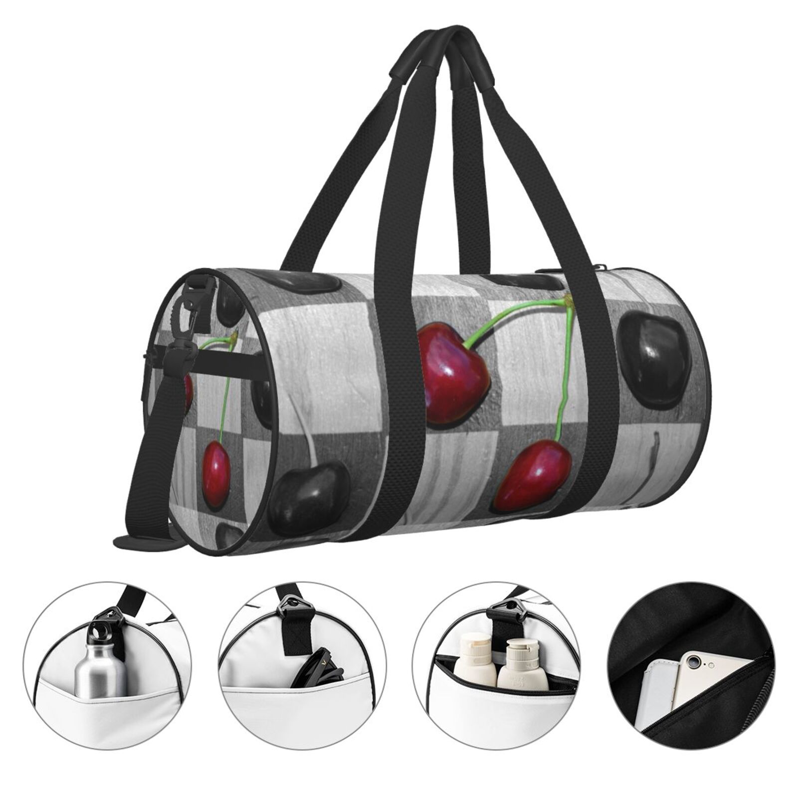Vsdgher Cherries laid 45L Foldable Duffel Bag, Sports Gym Bag,Overnight Bag, Portable Weekender Bag for Airplanes