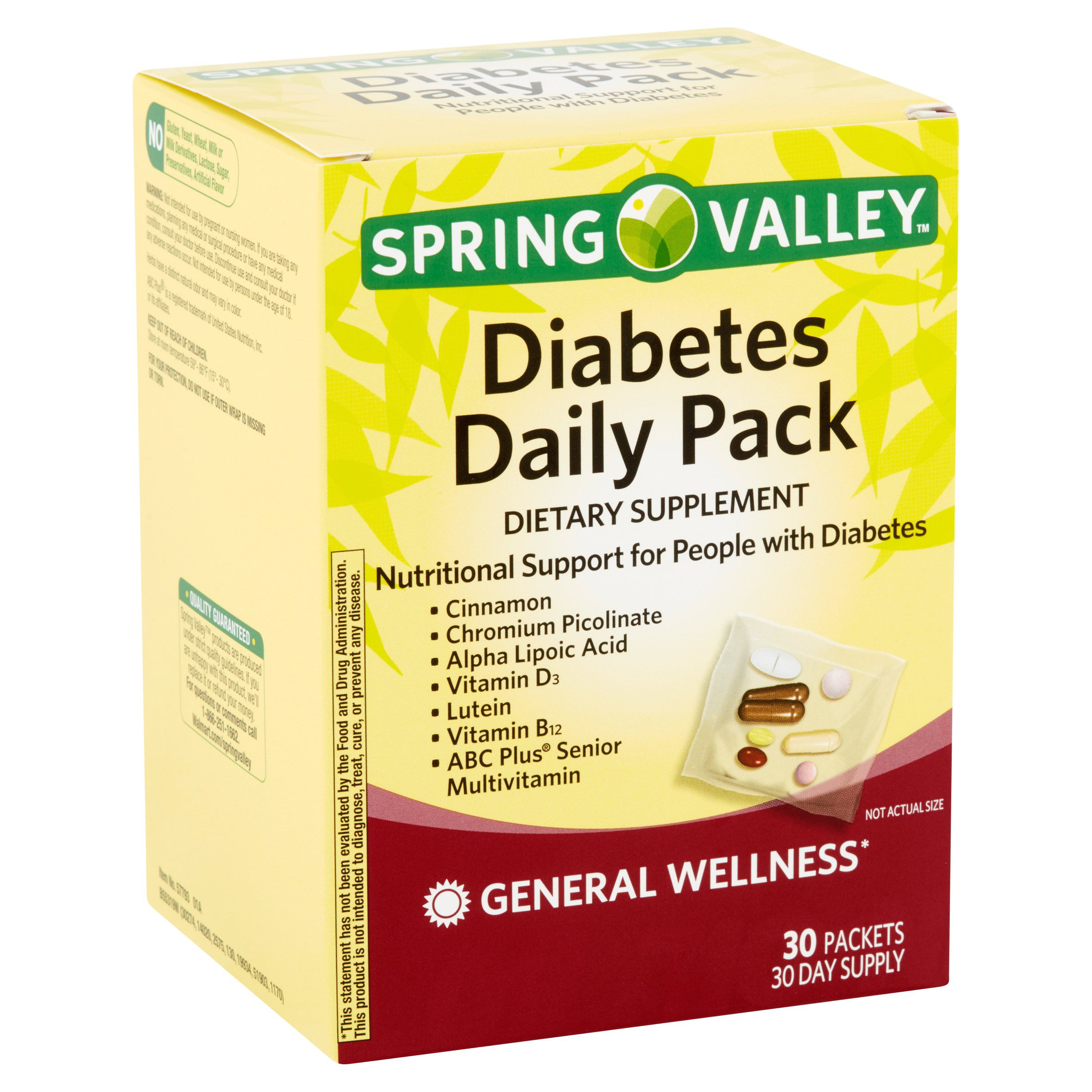 Spring Valley Diabetes Daily Pack Dietary Supplement Packets 30 in Multivitamin Tablets For Diabetes