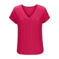 thumbnail image 6 of Knitted Summer Tops Women Short Sleeve V Neck Cotton T-Shirt Loose Fit Dressy Casual Blouses Tees (M, Hot Pink), 6 of 7
