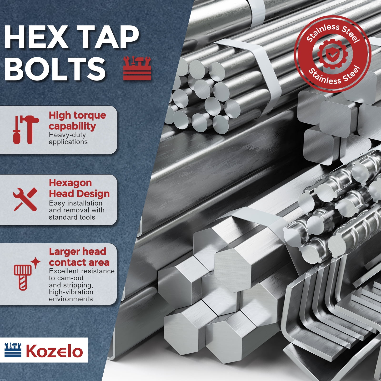 30 Pcs Hex Head Screws Lock Nuts Kit - 304 Stainless Steel, Hex Tap Bolt Assortment