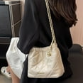 thumbnail image 5 of Bolso de hombro de la moda del bolso de mano del cuero de la PU de la cuerda que tira, bolso del cubo del hombro de la textura del bolso de cadena rómbica beige, 5 of 5