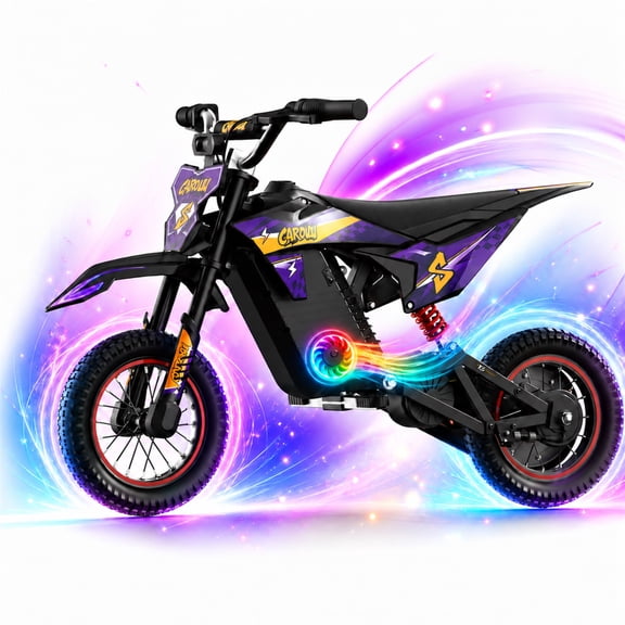 ORZEL Y5 36V Electric Dirt Bike, 300W Ride-On Motorcycle for Age 6-12, Up to 15.5 mph, 3 Speed Modes, 12-Inch Tires, 143 lb Max Load, Purple