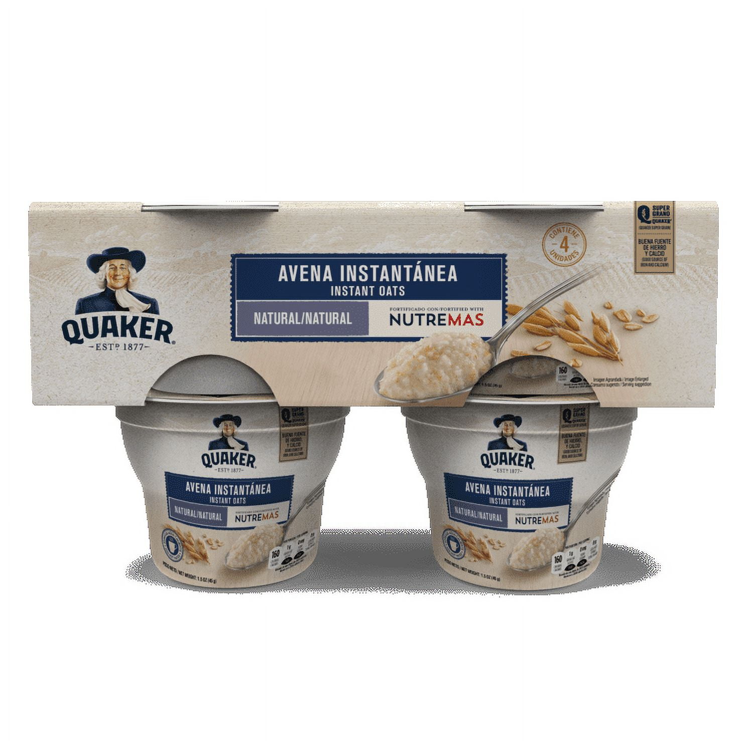 Quaker Instant Oatmeal Cups, Original Flavor, 4 pack, Ready in Minutes