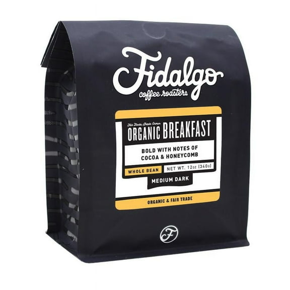 Fidalgo Coffee Roasters Whole Bean Medium Dark Organic Breakfast Coffee 12 oz