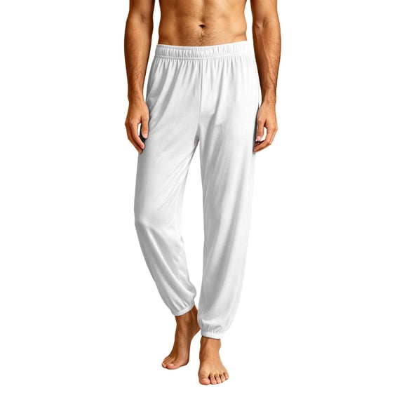cfhntfmh Mens Jogger Pajama Pants Casual Comfy Lightweight Lounge Pants Drawstring Loose Soft Pants Sleepwear (White,X-Large)