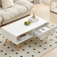 thumbnail image 3 of Rectangle Coffee Table with Drawer, Solid Wood Adjustable Legs, Modern Center Table for Living Room, White, 3 of 7