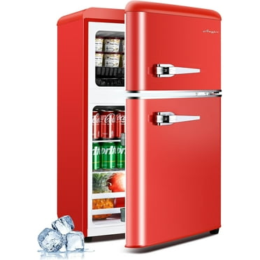 3.2 Cu.Ft Compact Refrigerator Mini Fridge with Freezer, 2 Door Retro Small Refrigerator with Freezer, 7 Level Thermostat & Removable Shelves, Mini Fridge for Bedroom Office Apartment Dorm Bar