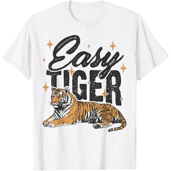 Easy Tiger Retro Distressed Vintage Tiger Graphic T-Shirt