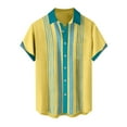 thumbnail image 5 of Inglocry Frontaley Men Shirts, Men's Cuba Guayabera Button Front Shirt, Striped Printed Short Sleeves Summer Shirts For Men Yellow 3XL, 5 of 5