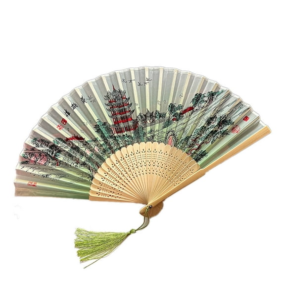 Chinese Traditional Handmade Folding Fan 5 Elegant Designs Dance Photography Prop Lightweight Wooden & Fabric Fan for Men Women