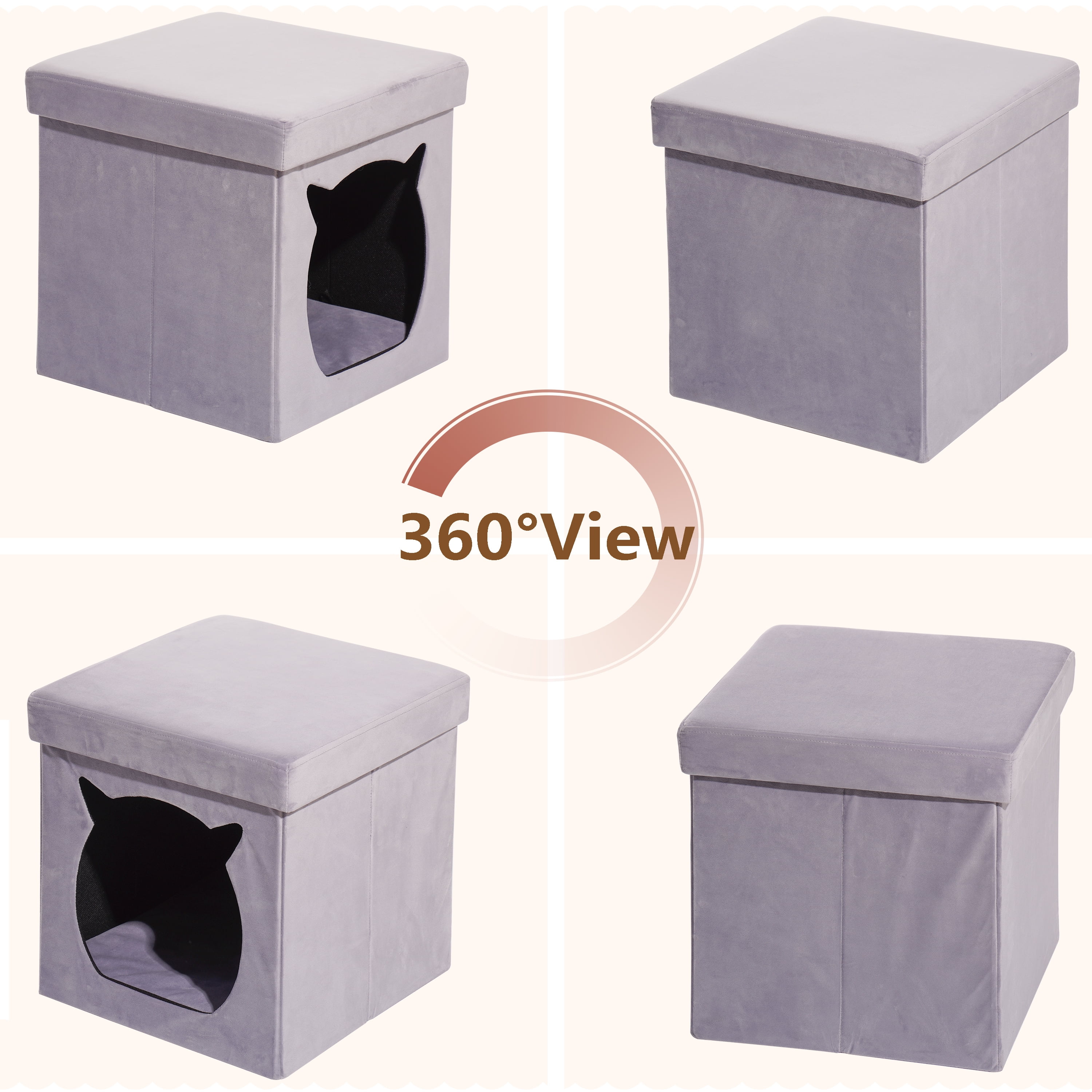 Private Jungle Velvet Collapsible Multipurpose Cat or Small Dog Bed,Footrest Stool with Cushion Top