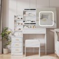 thumbnail image 1 of Vanity Desk with Sliding Mirror and Lights, Makeup Vanity Set with Power Outlet, 4 Drawers, Stool, Makeup Dressing Table for Bedroom, 1 of 7