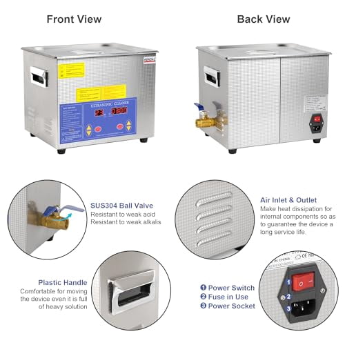 Kendal Commercial Grade 240watts 9L Ultrasonic Cleaner 40kHz with Digital Timer&Heater Cleaning Machine, for Watch Instruments Industrial Parts Excellent Cleaner Solution