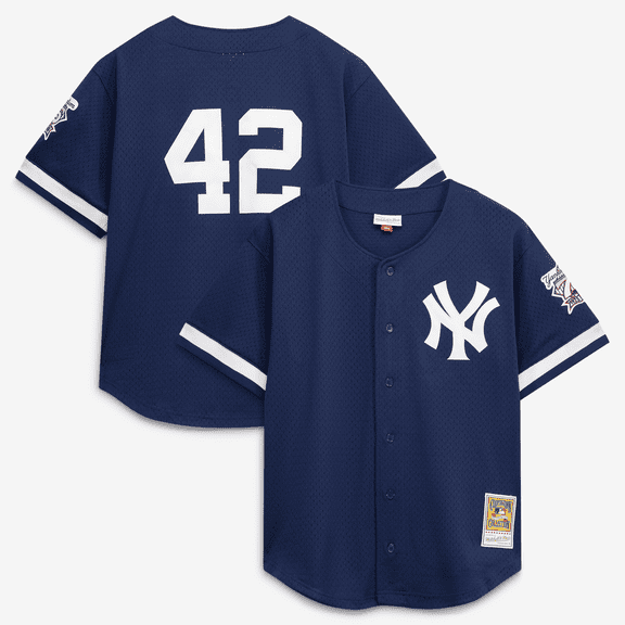 Men's Mitchell & Ness Mariano Rivera Navy New York Yankees Cooperstown Collection Mesh Batting Practice Button-Up Jersey