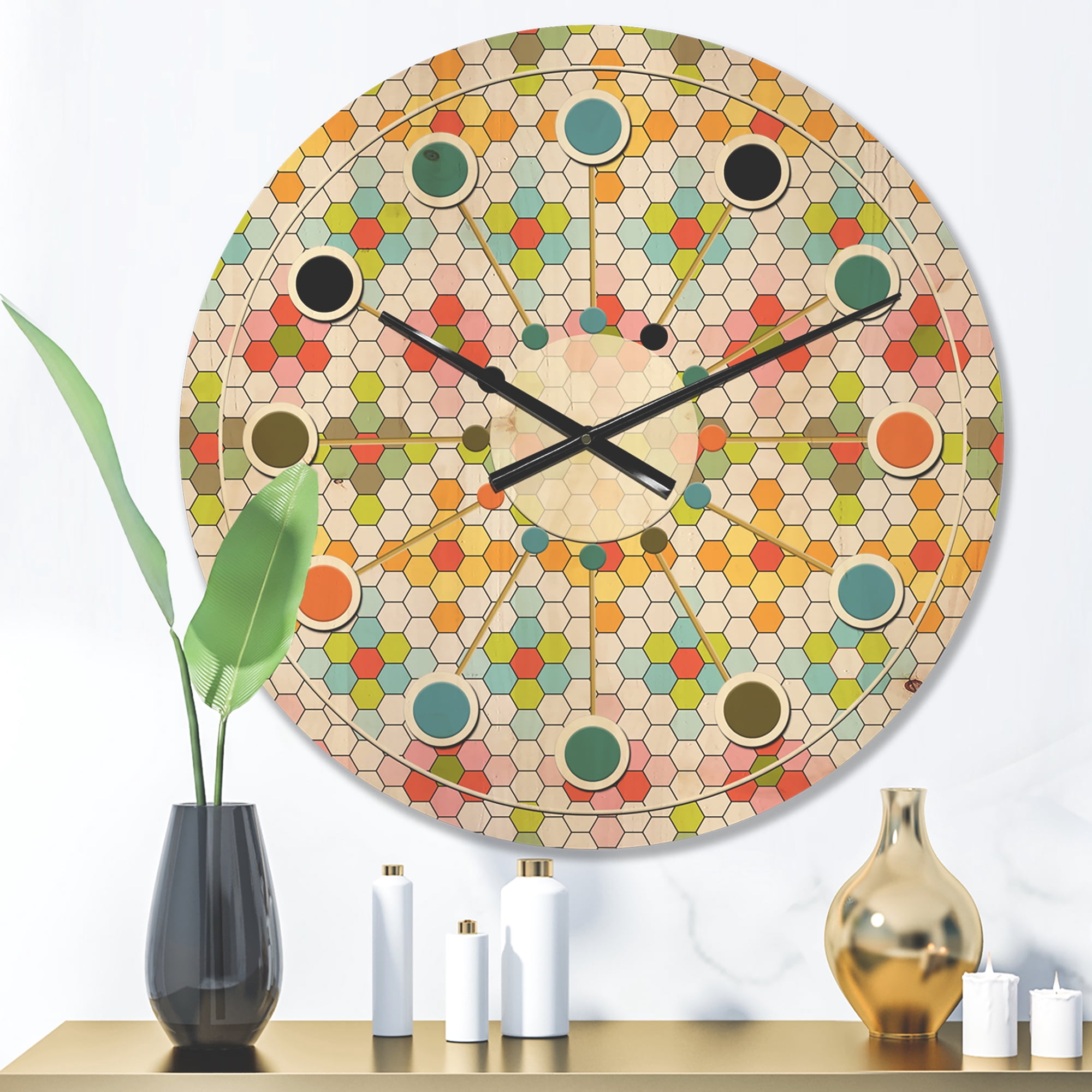 Designart 'Geometrical Retro Design IX' Mid-Century Modern Wood Wall Clock