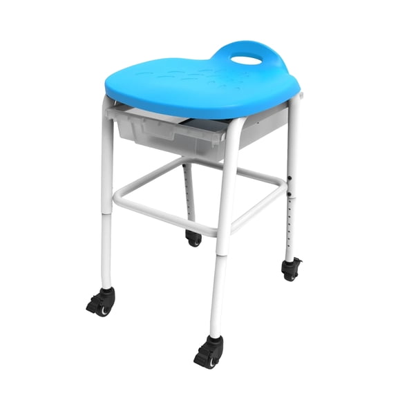 Ergode Modern Adjustable-Height Stackable Classroom Stool/Bench/Chair with Wheels and Storage - Blue