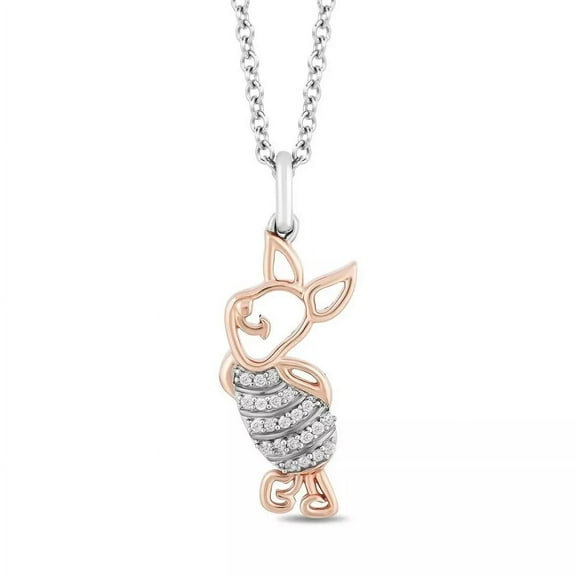1Ct Round Cut Lab Created Diamond Piglet Winnie the Pooh Pendant Necklace 14K Rose Gold Plated