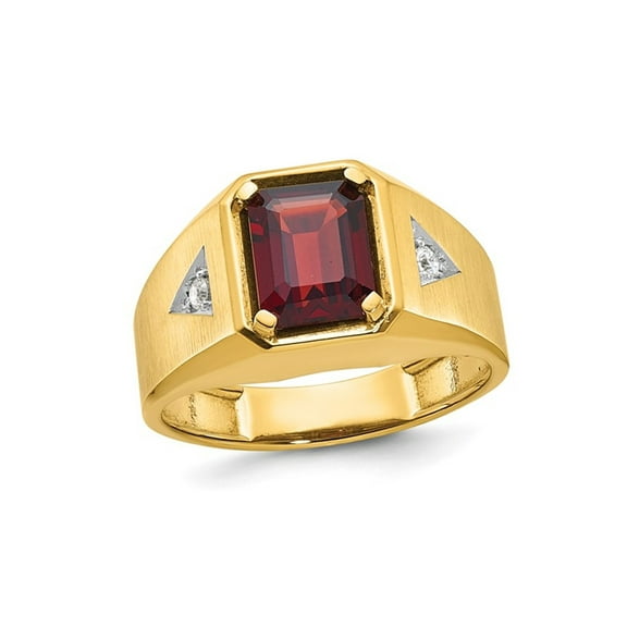 Mens 2.65 Carat (Ctw) Garnet Ring in 14K Yellow Gold with Accent Diamonds for Men