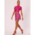thumbnail image 3 of Disfraz de navidad Mini faldas metálicas de cintura alta con cremallera frontal Aline para mujer Rosa Caliente XL, 3 of 6