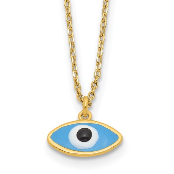 Auriga Fine Jewelry 925 Sterling Silver Gold-plated Enamel Evil Eye w/1in Extender Necklace for Women 17"