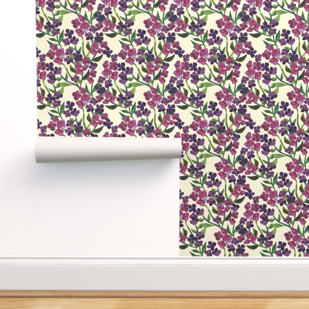 Peel-and-Stick Removable Wallpaper Purple Flowers Floral Botanical