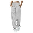 thumbnail image 1 of Pantalones anchos con cordón para mujer: pantalones deportivos de color liso para uso informal y de invierno, 1 of 7