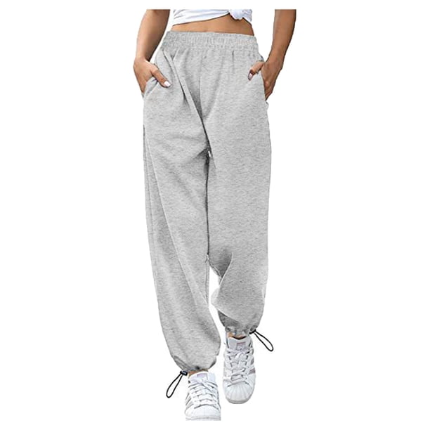 Pantalones anchos con cordón para mujer: pantalones deportivos de color liso para uso informal y de invierno