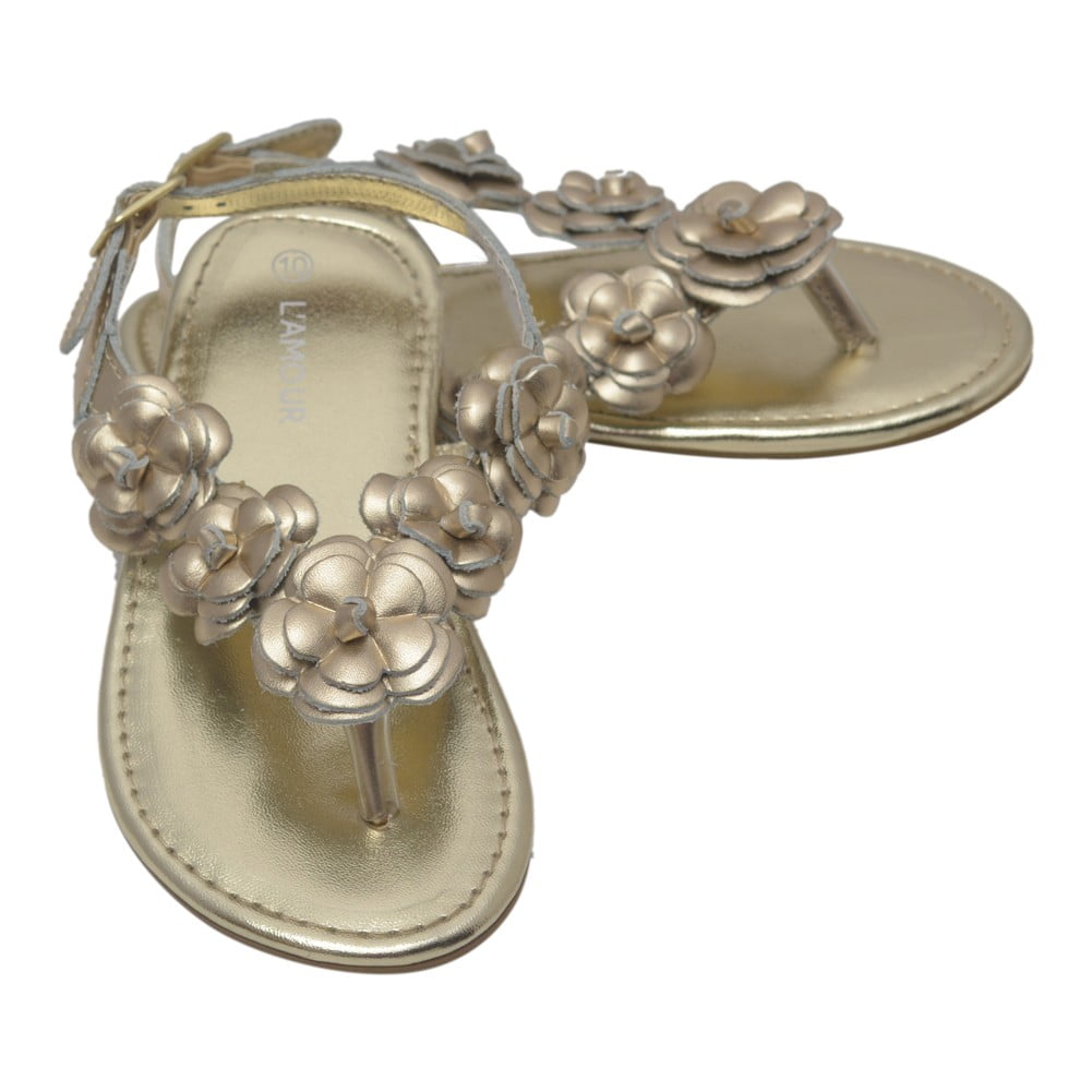 gold flower girl sandals