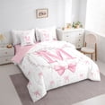 thumbnail image 2 of Manfei Ribbon Bowtie Letter Monogrammed M Twin Bedding Sets 7-Piece for Girls,Kids Teens Princess Bling Pearl Print Bedding Comforter Set,Pink Reversible,Super Cozy Room Decor, 2 of 7