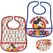 Disney Mickey Mouse Waterproof Baby Bibs with Crumb Catcher and Velcro, 2 Pack