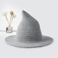 thumbnail image 4 of Funie Shaman Hat Solid Color Steeple Unisex Wide Brim Foldable Knitted Witch Cap for Halloween, 4 of 8