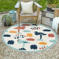 Unique Loom Belize Outdoor Collection Area Rug - Moho (3' 3" Round White/Navy Blue)