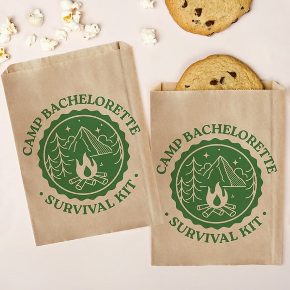 Big Dot of Happiness Camp Bachelorette Kraft Brown Paper Treat Bags, Glamping Party Individual Greaseproof Paper Sandwich Cookie Bags - 25 Count