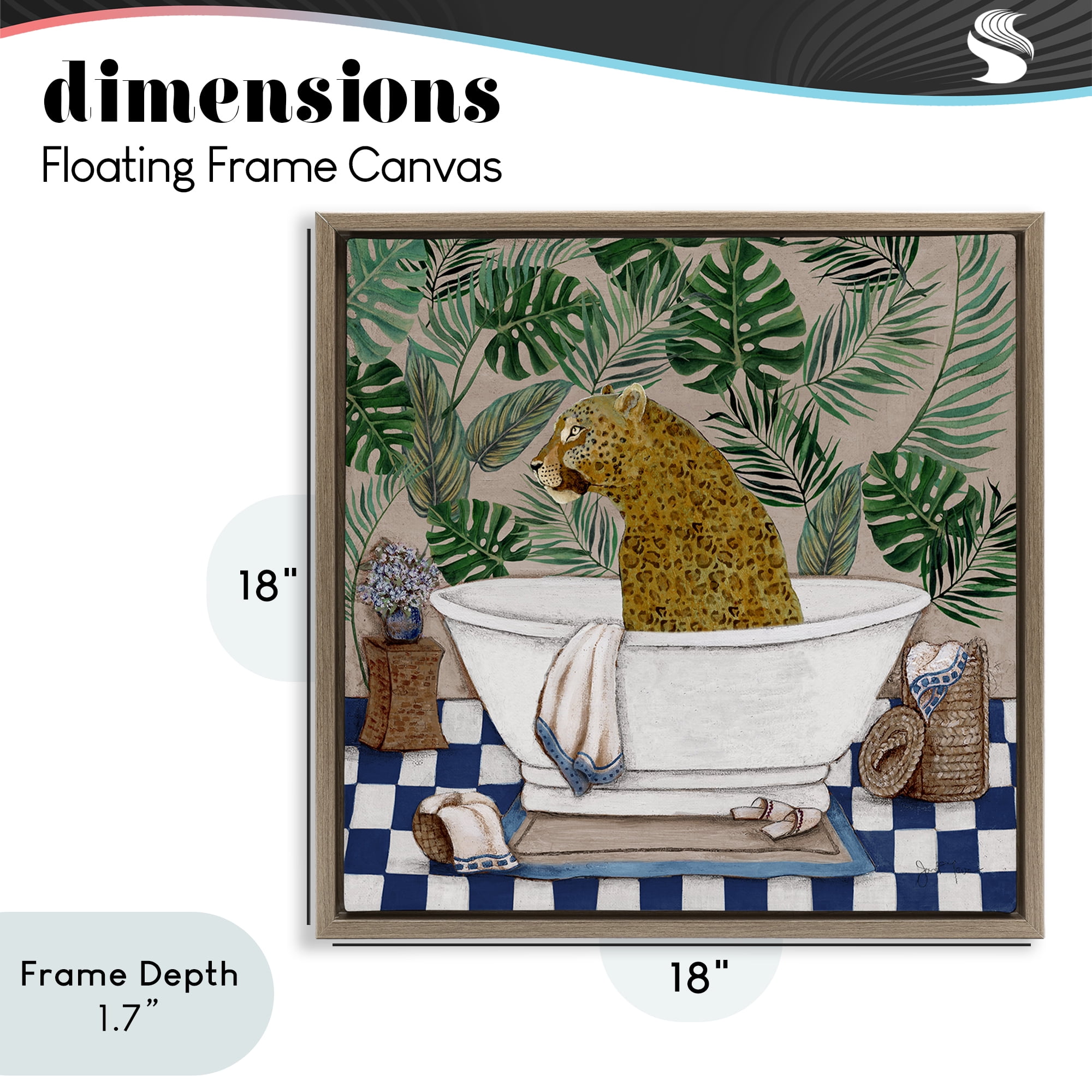 Stupell Industries Leopard in Tropical Bathtub Brown Framed Floater Canvas Wall Art, design by Janet Tava