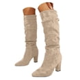 thumbnail image 3 of YLYL Suede Knee High Boots for Women Slouchy Chunky High Heel Pointed Toe Pull on Fashion Riding Long Boots, 3 of 9