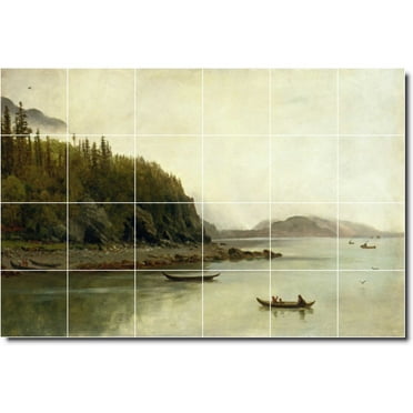 Ceramic Tile Mural-Albert Bierstadt Indians Wall Tile Mural 13. 25.5" w x 17" h using (24) 4.25 x 4.25 ceramic tiles