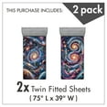 thumbnail image 3 of Ambesonne Outer Space Fitted Sheet Set 2 Pack All-Round Elastic, Futurist Galaxy Stars, Twin Size, Sky Blue Ecru Multicolor, 3 of 3