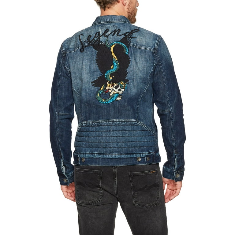 William Rast Mens Embroidered Denim Jacket, Blue, X-Large