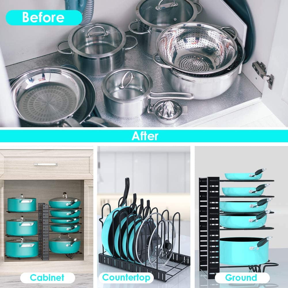 Kepooman Kitchen Adjustable Pot Rack Organizers with 8 Tiers, Pot Lid Holders & Pan Rack with 3 DIY Methods, Black Kepooman Kitchen Adjustable Pot Rack Organizers with 8 Tiers, Pot Lid Holders & Pan Rack with 3 DIY Methods, Black