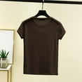 thumbnail image 4 of Womens Short Sleeve Cotton Tops Summer Cozy Lightweight Modal Base Pajama Tees Undershirt Crewneck Tshirts Casual (M, Coffee), 4 of 6