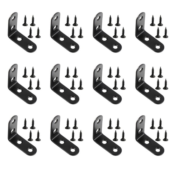 WHAMVOX 12PCS Stainless Steel Corner Braces for Home Use Black 90° L-shaped Angle Bracket with