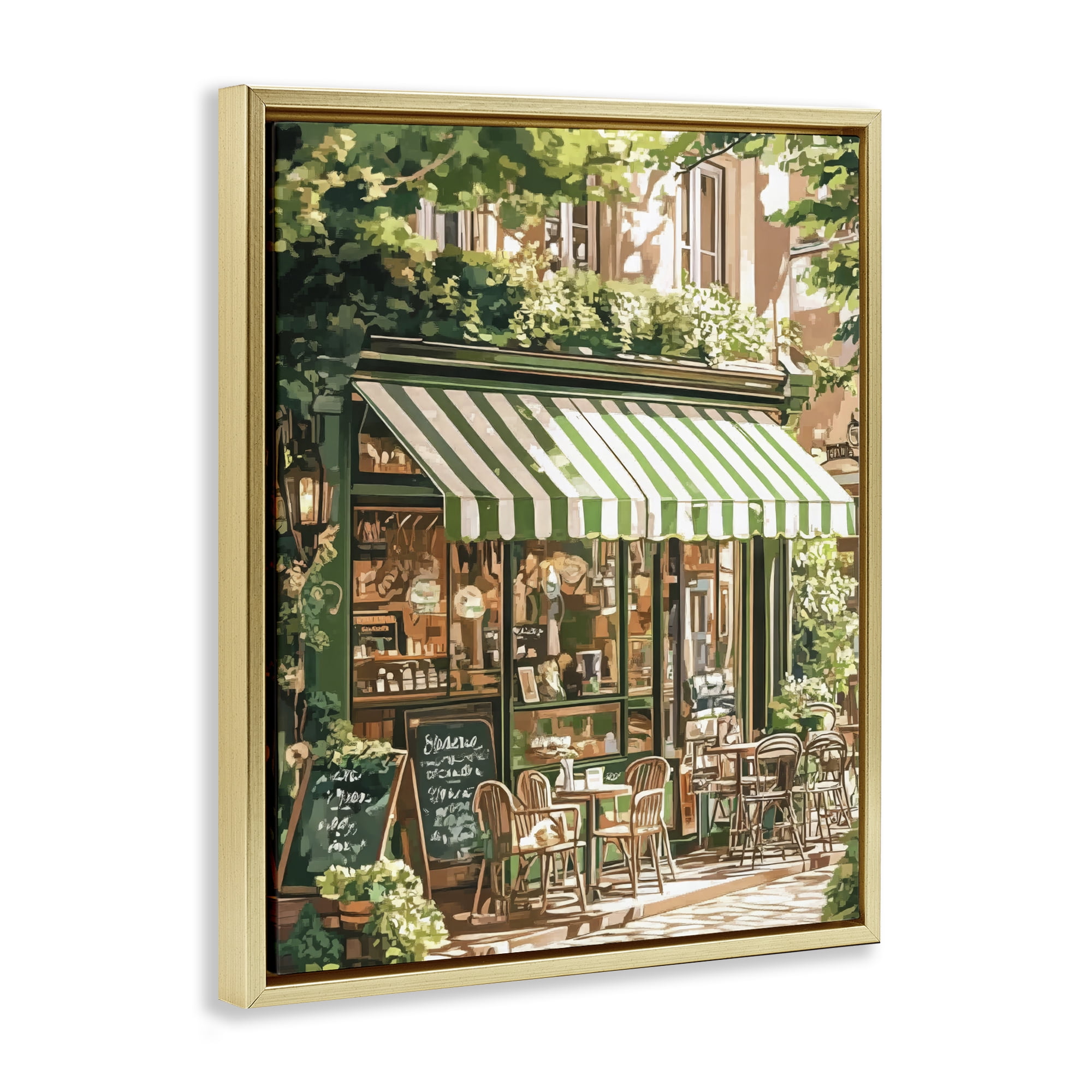 Stupell Industries Coffee Shop Awning & Greenery Gold Framed Floater Canvas Wall Art, design by LSR Design Studio